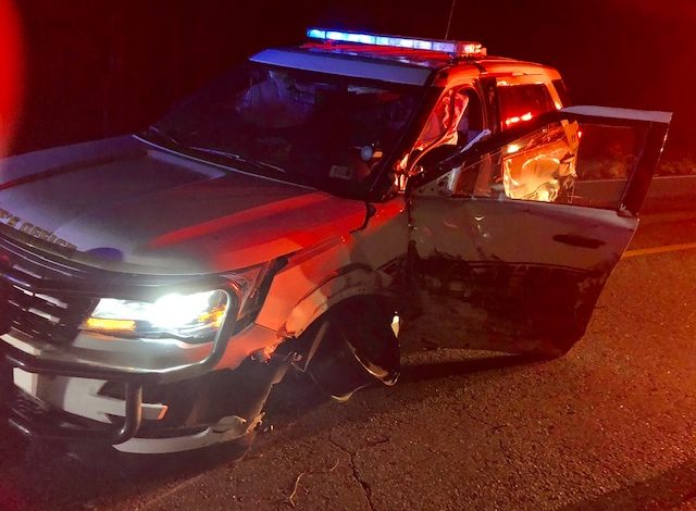 Box truck strikes sheriff's deputy vehicle